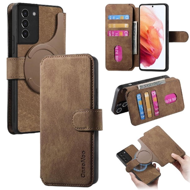 Funda Billetera Magnética para Samsung Galaxy S21 Plus Soporte Tarjetas Desmontable Marrón
