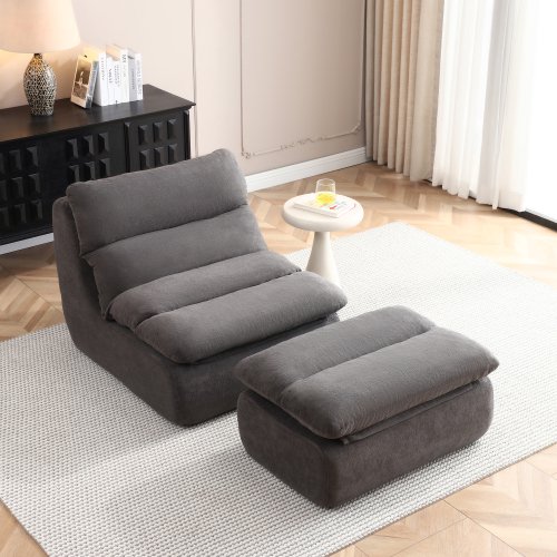 Silla de bolsa de frijol de 32" con otomano, sillas de salón grandes para adultos, sofá perezoso tapizado tapiceado para la sala de estar
