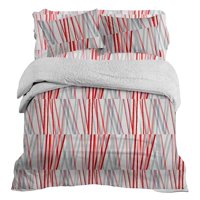 Doral - Plumón Sherpa + Sábana Microfibra De 2 Plazas Líneas Rojas