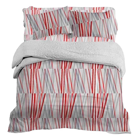 Doral - Plumón Sherpa + Sábana Microfibra De 2 Plazas Líneas Rojas