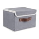 thumbnail image 1 of Contenedor De Almacenamiento Con Tapa, Caja De Almacenamiento Con Asa De Cuero Para Mantas, Pantalones, Hogar, Gris, 1 of 5