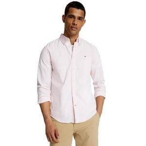 Camisa Tommy Hilfiger Para Hombre, Manga Larga, Oxford, A Rayas, Rosa, Talla M