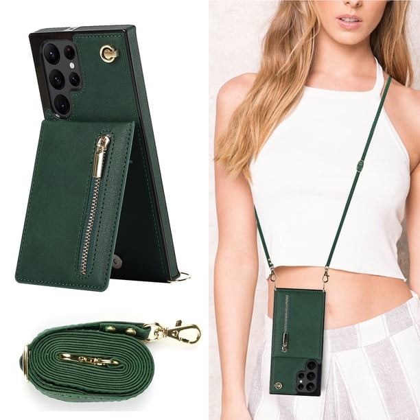 Crossbody Wallet Case Case For Samsung Galaxy S23 S22 Plus Note 20 Ultra With Card Slot Holder, Magnetic Flip Folio Purse Case, PU Leather Zipper Handbag With Detachable Lanyard Strap