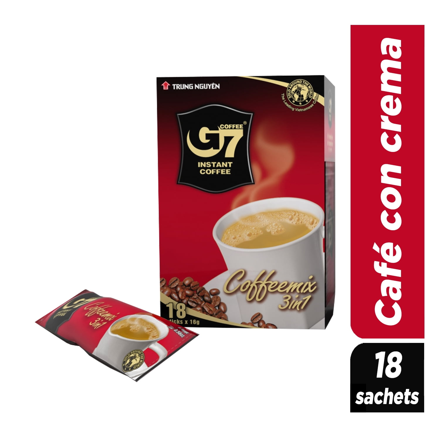 Café Instantáneo 3en1 Con Azúcar Y Crema Sin Lactosa 18 Sobresg7 Coffee - Trung Nguyen