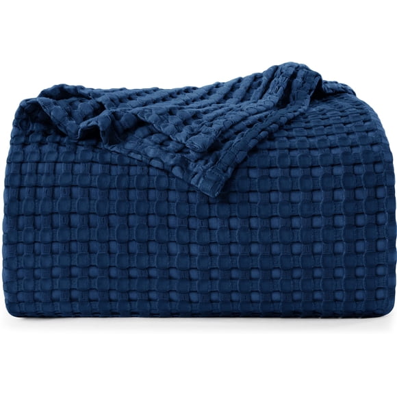 Cobertura Utopia de cama tipo gofre de algodón, 300 g/m², color azul marino, tamaño queen