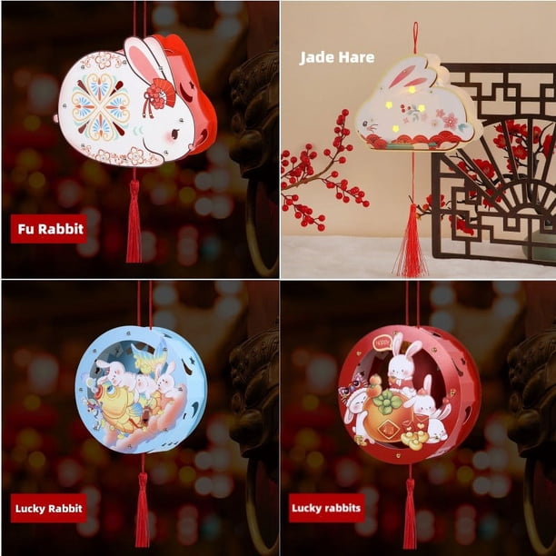 Chinese New Year Decoration,Year Of The Rabbit Lantern,Festival Lunar New Year Decor,Happy New Year,Spring Festival,Handmade Lanterns,Making DIY Materials,Kindergarten Portable Luminous,Paper Lanterns
