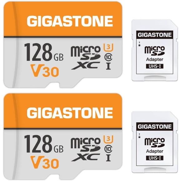 Micro SDXC Gigastone 128 GB V30 A1 UHS-I 95 MB/s, paquete de 2