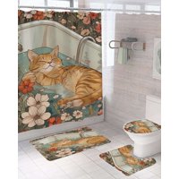 Mylhogar - Juego 5 Piezas Con Cortina De Baño De Tela Poliéster Y Forro De Ducha De Plástico