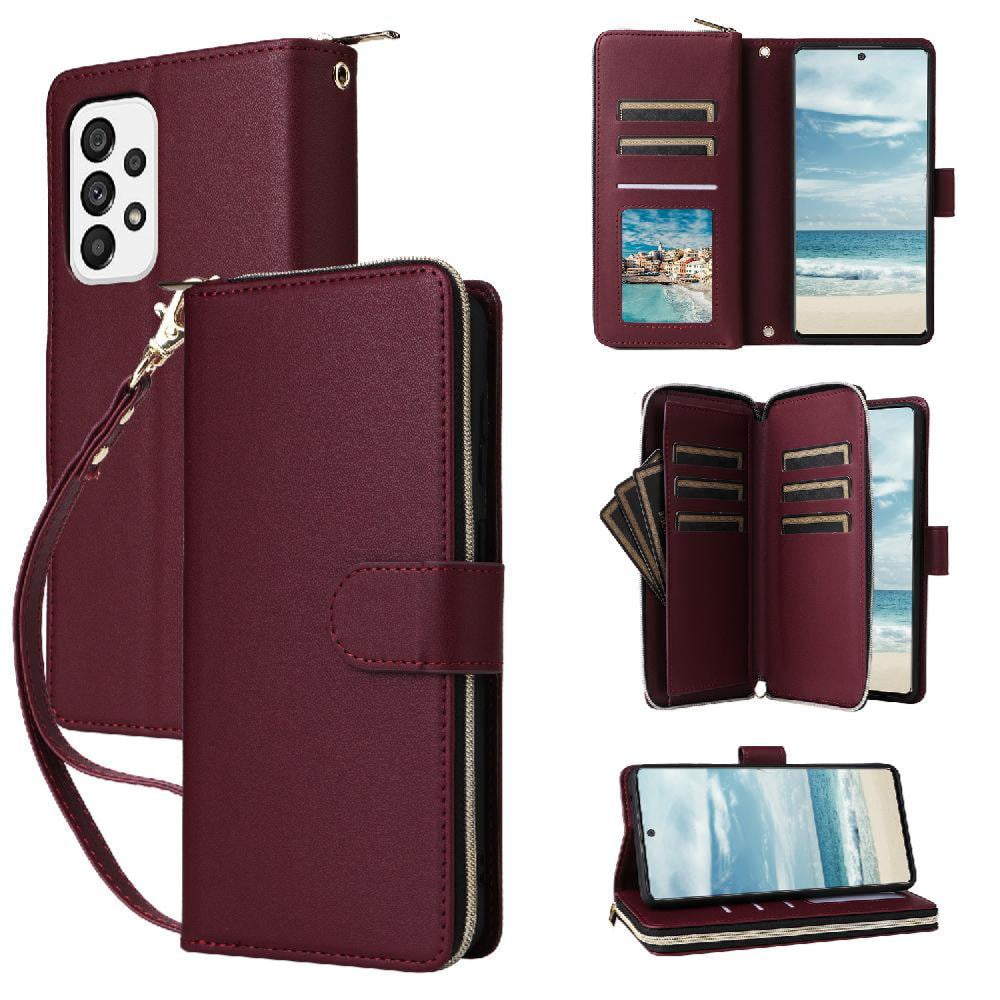 Foxdock - Funda Cartera Con Cremallera Y Correa Para Samsung Galaxy A73 5g Soporte Y Tarjetero Rojo