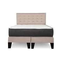 M Sole - Cama 2 Plazas Completa Base Americana + Colchón De Resortes + Respaldo Botones Beige