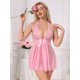 thumbnail image 4 of INSPIRE CHIC Conjunto de lencería para mujer con escote pronunciado, camisón transparente de malla floral, cuello halter, ropa de dormir con tangas, L Rosa, 4 of 5