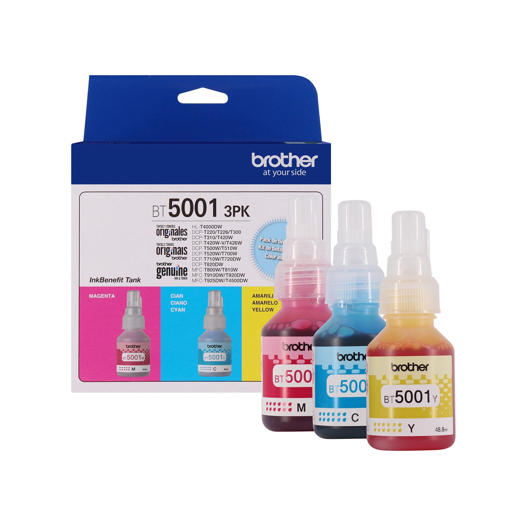 Brother - Tinta Pack 3 Botellas Original Bt5001 3Pk Cyan, Magenta Y Amarillo