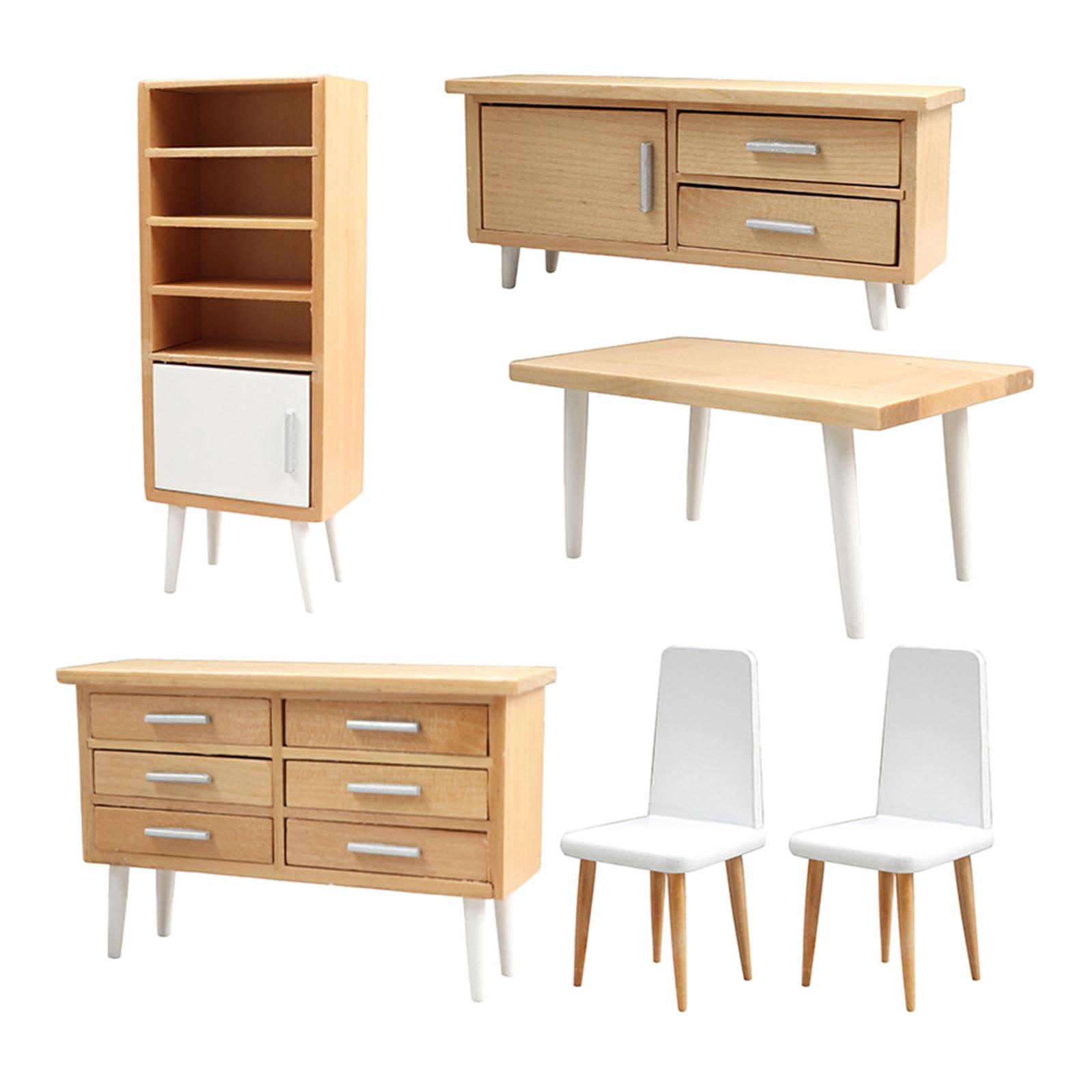 Magideal - 6 Piezas 1/12 Muebles De Silla Mesa Mini Modelo Comedor Armarios Micro Paisaje Ornamento Simulación Decoraciones