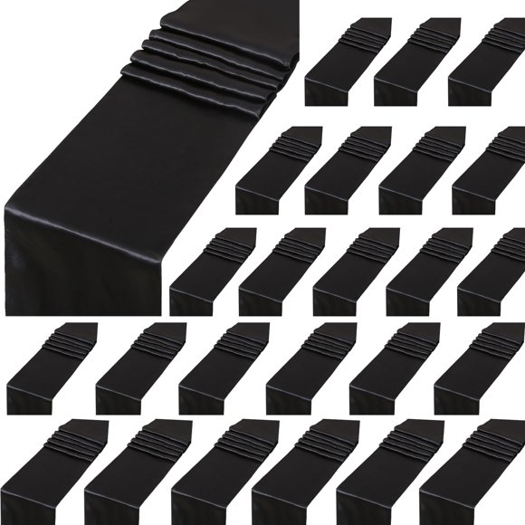 LuoluoHouse – Juego de 24 Caminos de Mesa Negro de Satén 30 × 275 cm