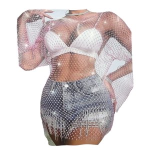Mi Unica - Camisa De Malla Transparente Con Diamantes De Imitación Para Mujer