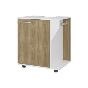 Fmfurniture - Mueble Para Lavamanos 1 Puerta Blanco Y Café Claro