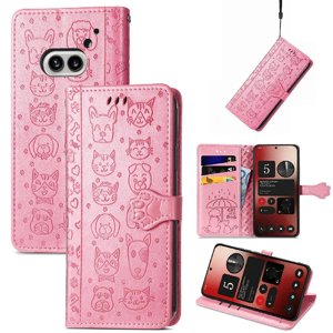 Funda Cartera Foxdock Para Nothing Phone 2A , Flip Pu Con Relieve De Gatos Y Perros, Tarjetero Y Soporte