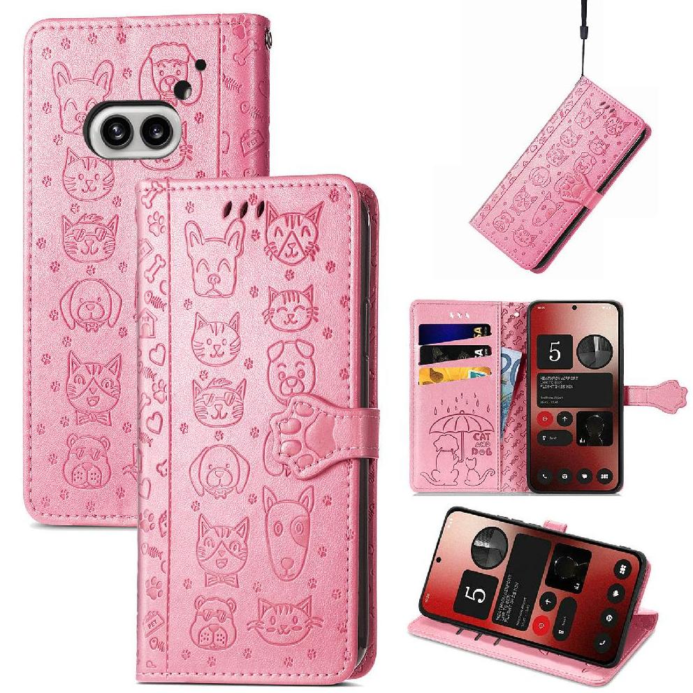 Funda Cartera Foxdock Para Nothing Phone 2A , Flip Pu Con Relieve De Gatos Y Perros, Tarjetero Y Soporte