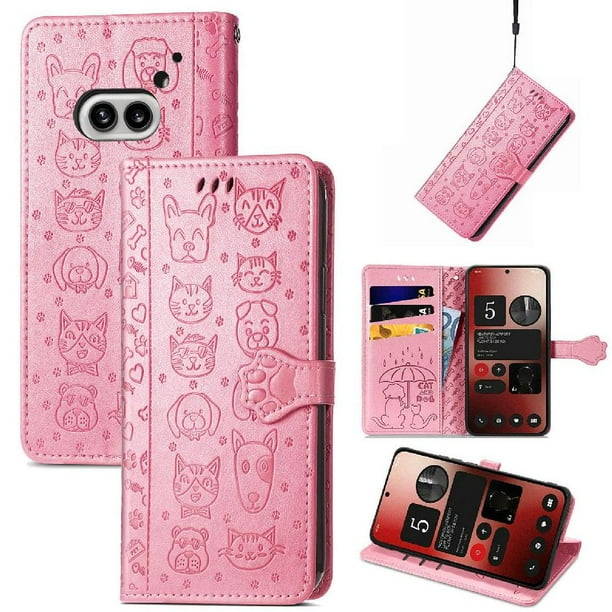 Funda Cartera FOXDOCK para Nothing Phone 2A , Flip PU con Relieve de Gatos y Perros, Tarjetero y Soporte