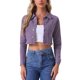 thumbnail image 1 of INSPIRE CHIC Chaqueta de Mezclilla Recortada Lavada de Primavera Verano con Botones Desgastados para Mujer de Regreso a Clases en Color Púrpura XL, 1 of 6