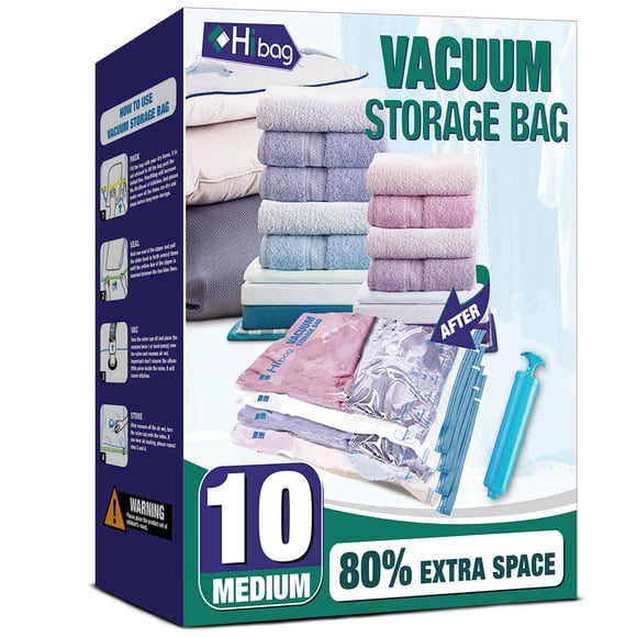 Bolsas de almacenamiento al vacío HIBAG 10 medianas que ahorran espacio con bomba manual