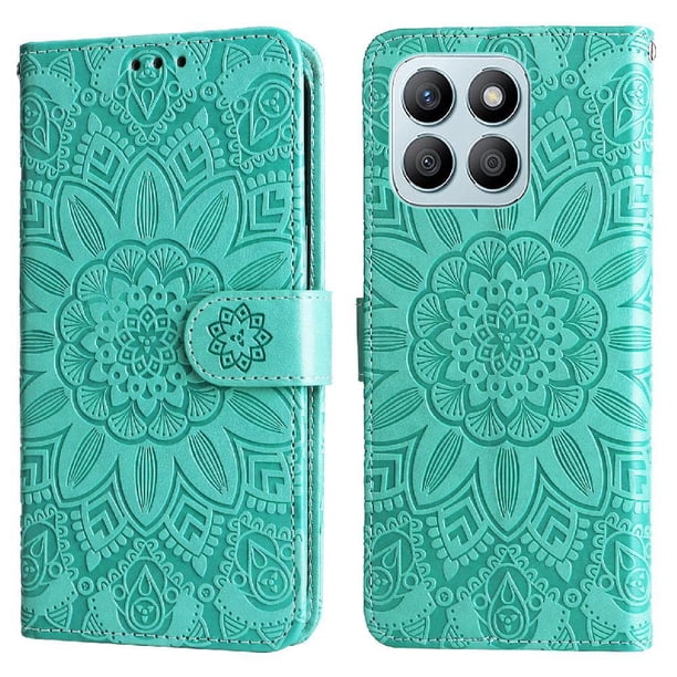 Funda tipo cartera FOXDOCK para Honor X8B , diseño girasol en relieve, cuero PU, cierre magnético, soporte y tarjetero