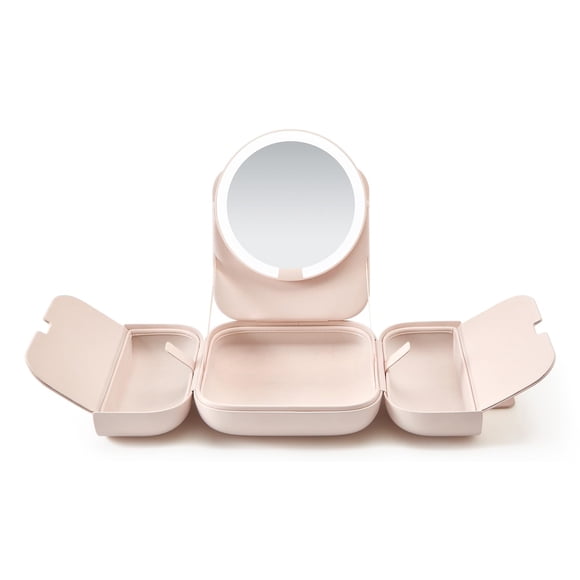 Espejo de maquillaje AMIRO M2 LumoCube con bolsa de luces LED, color rosa