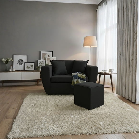 Sofa Kansas 2C+1 Pouf Tela Tela Negro