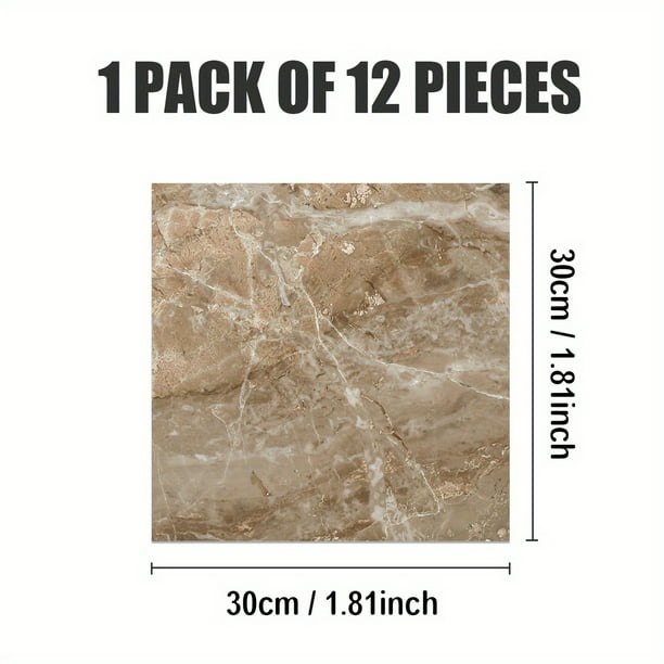12pcs Brown Wallpaper, Marble Pattern, Crystal Thickened Tile Stickers, Moisture-proof, Waterproof, Scratch-resistant, Self-adhesive, Removable Wallpaper , ForHome Decor Wall Stickers