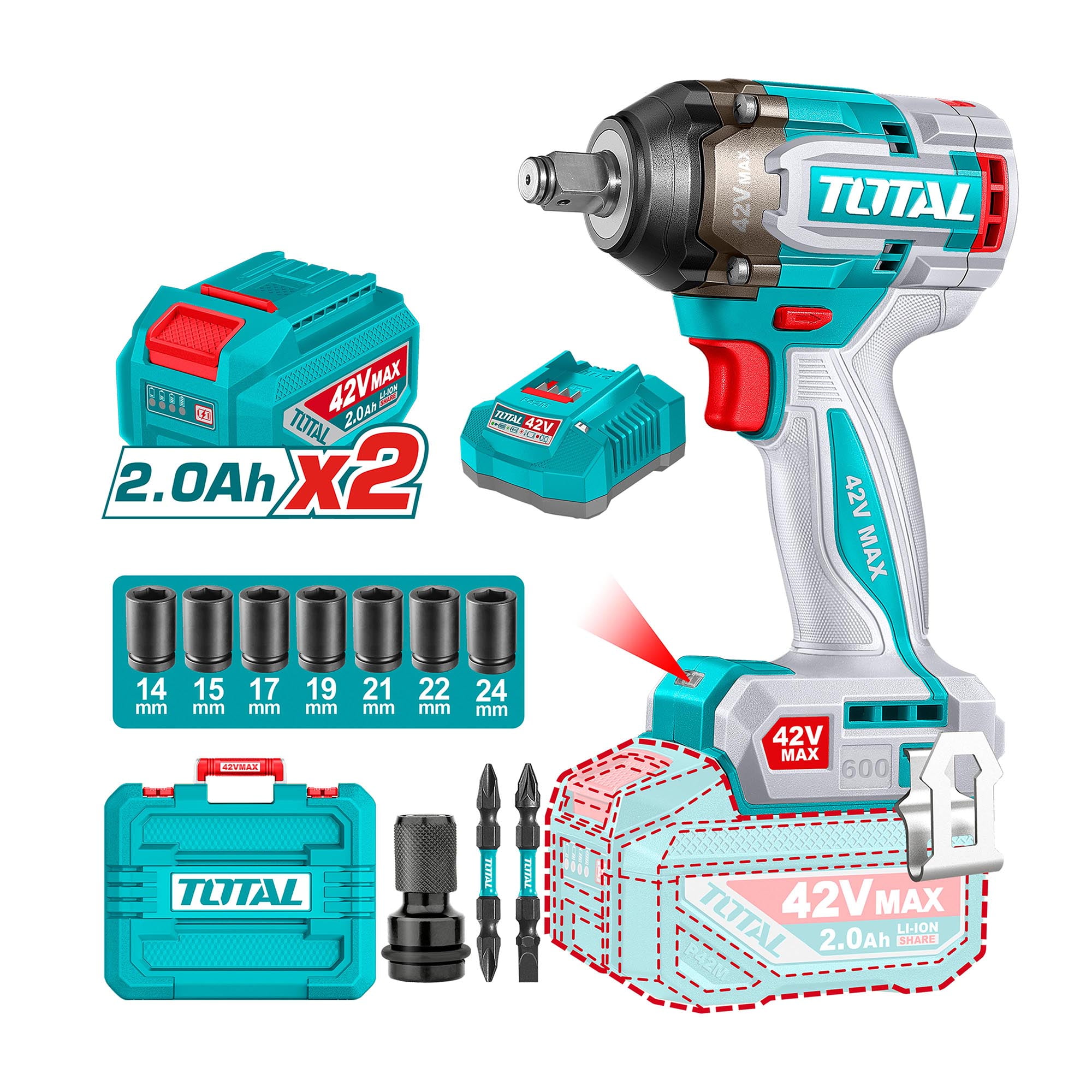 Llave Impacto Inalámbrica Torque 750 Nm Brushless 42v Total