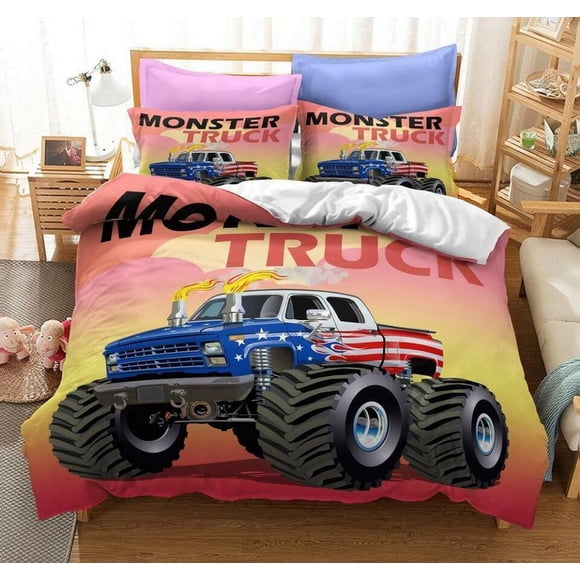 Monster Truck Boys Quilt Duvet Cover Set Bedroom Decor Bed Linen3-Piece Bedding Set
