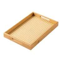 Magideal - Bandeja De Bambú Para Servir Con Asas, Bandeja De Postres De Frutas, Bandeja De Bar, Bandeja De Comida Para Dormitorio, Encimera, Baño, Almacenamiento 33X22X35 Cm