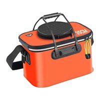 Ioensy - Cubo De Pesca Plegable Multifunción Con Correa Para Jardinería, Picnic, Senderismo, Naranja, Con Asa, 35 Cm X 24 Cm X 22 Cm