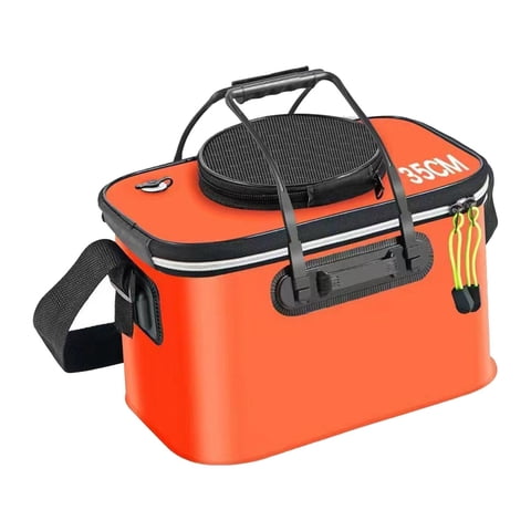 Ioensy - Cubo De Pesca Plegable Multifunción Con Correa Para Jardinería, Picnic, Senderismo, Naranja, Con Asa, 35 Cm X 24 Cm X 22 Cm