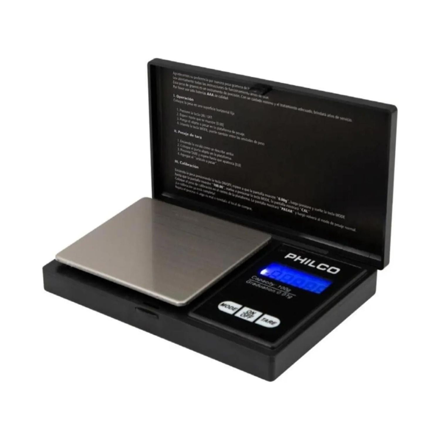 Philco - Pesa Gramera Digital Portatil 0.01 A 100 Gramos Negro
