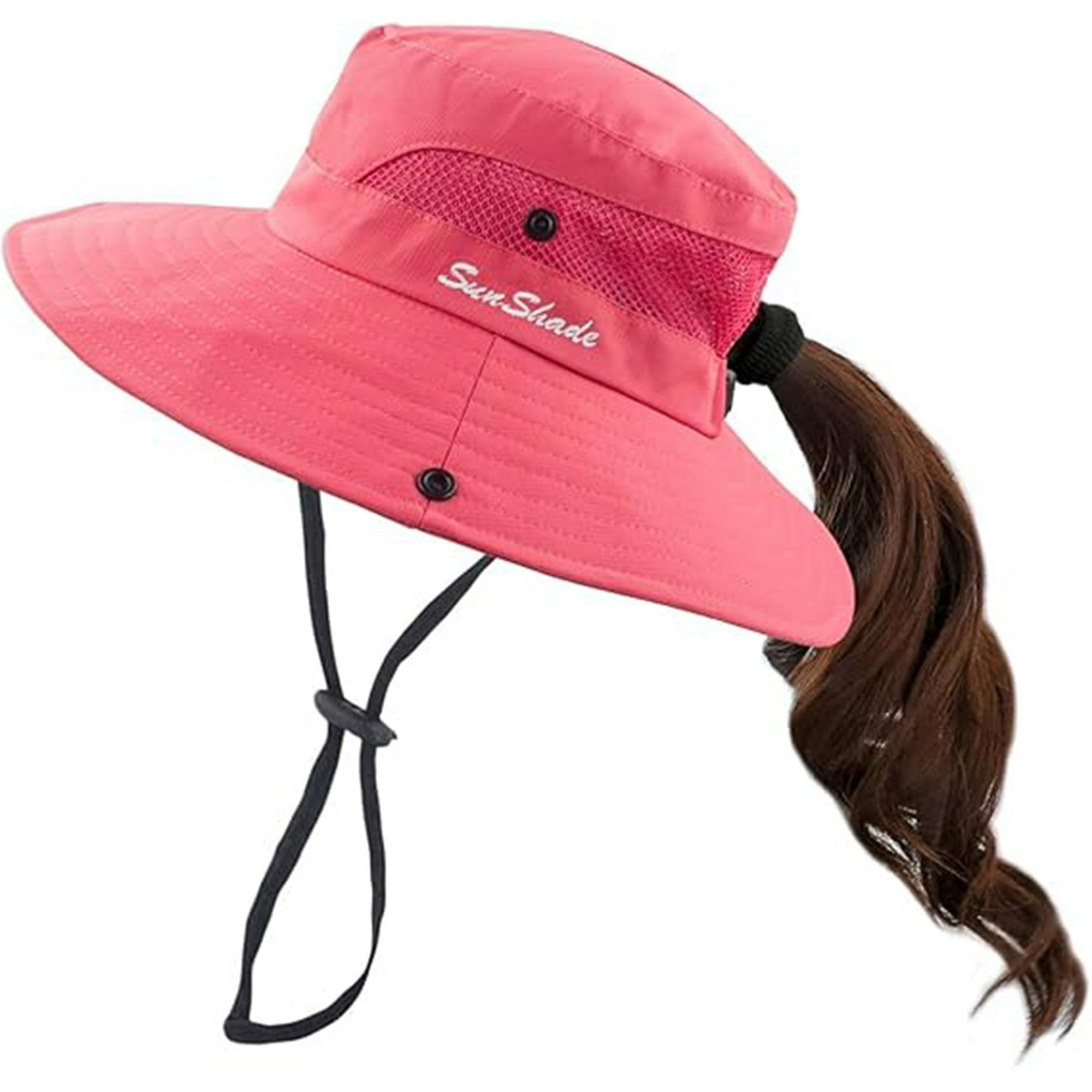 Veatool - Sombreros Plegables Con Protección Uv Para Mujer, De Malla Y Ala Ancha, Para Pescar En La Playa, Con Agujero Para La Coleta