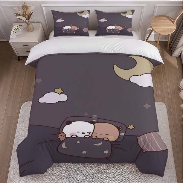 Sleeping Bear Themed Bedding Set Three-Piece Duvet Cover and Pillowcase Set