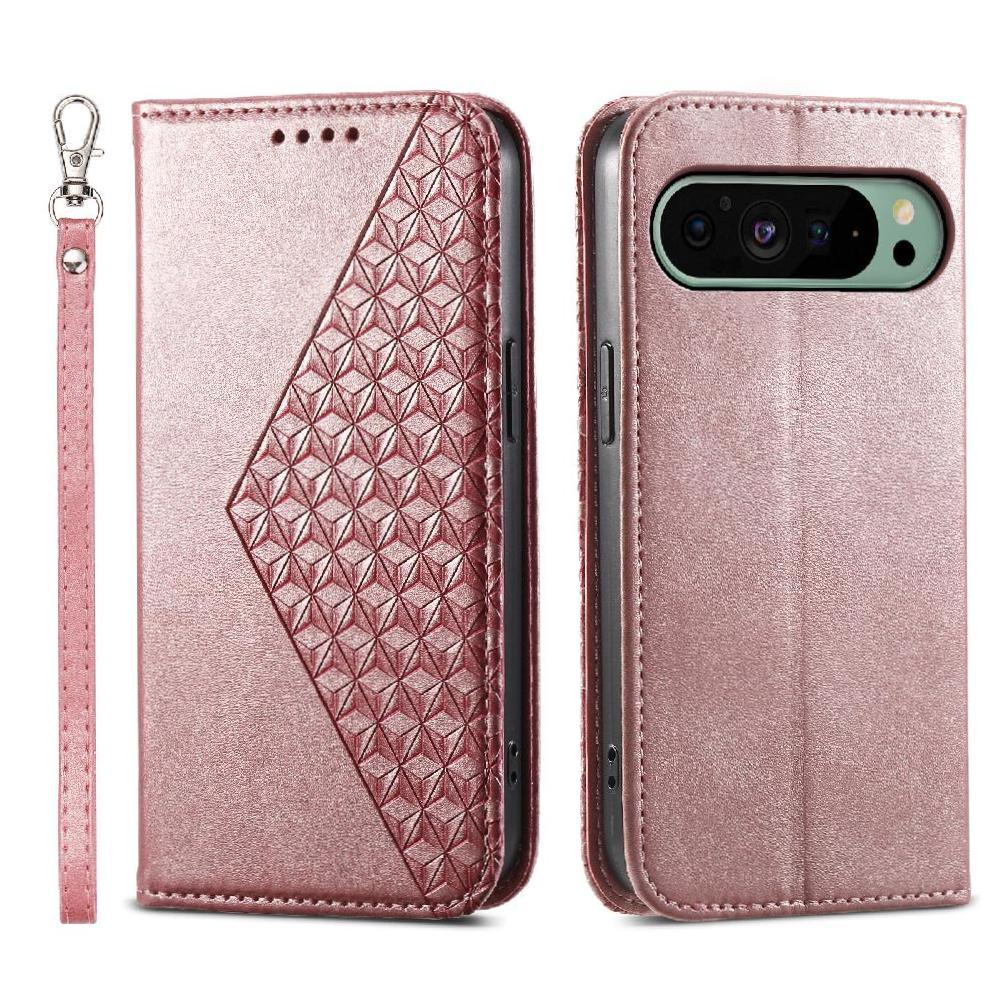 Funda Flip Foxdock Para Google Pixel 9 , Estilo Billetera Con Diseño Rombo, Correa De Mano Y Soporte, Uso Diario