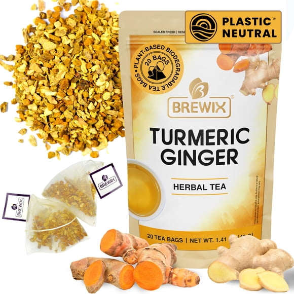 Té Herbal Brewix de Cúrcuma y Jengibre 20 Bolsitas Piramidales
