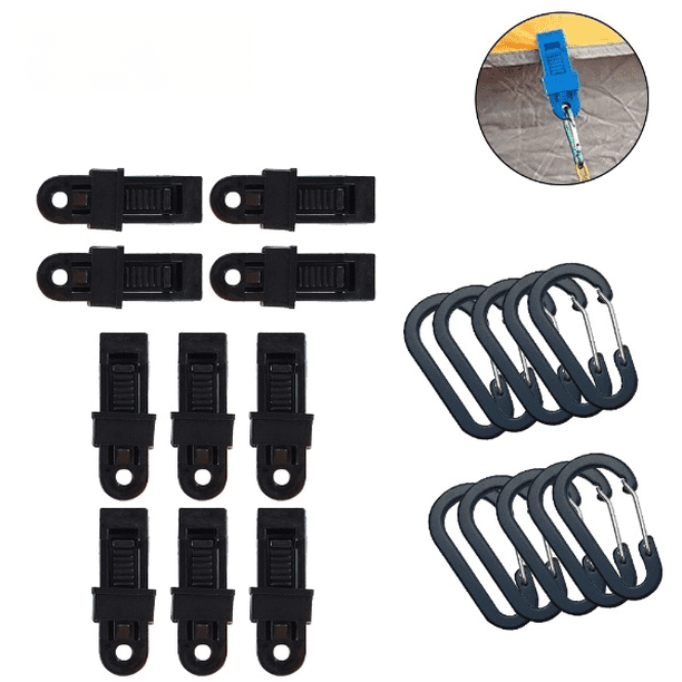 10 clips para lona con mosquetón - Abrazadera resistente con tornillo de mariposa para toldos, caravanas, cubiertas de coche y piscinas con hebilla.