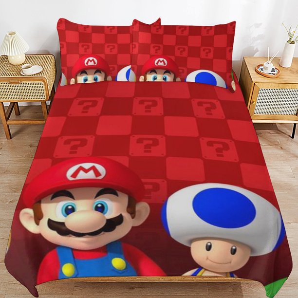 Super Mario 3-Piece Comforter Set for Bedroom Super Mario Bedding Set for Kids Adults Soft Microfiber Duvet Cover Set with Zipper Closure