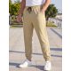 thumbnail image 4 of INSPIRE CHIC Pantalones Joggers de Lino a Rayas con Cintura Elástica y Cordón Ajustable para Hombre, L, Caqui, 4 of 5