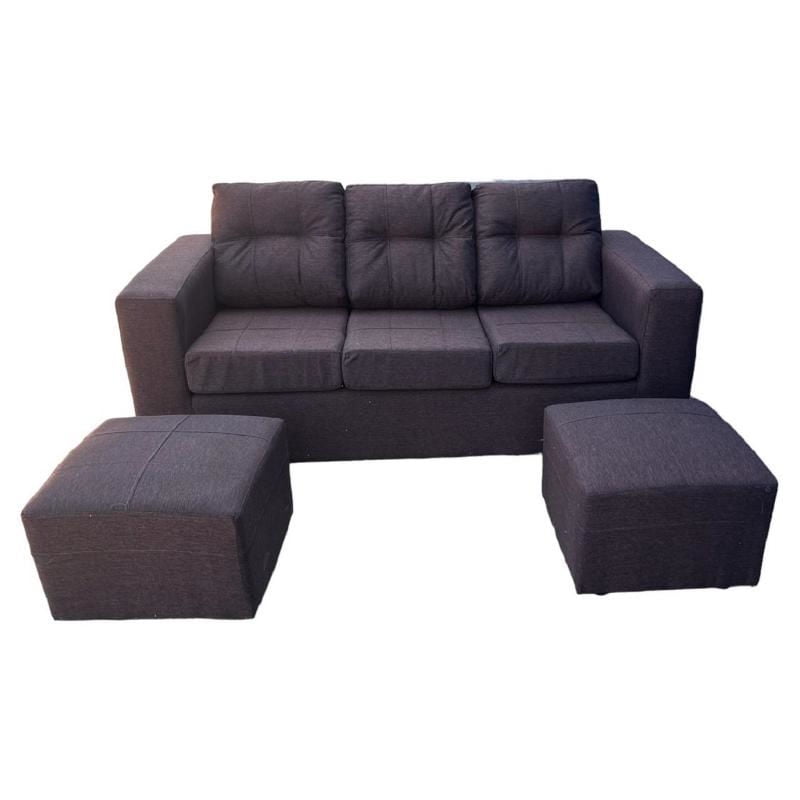 Kea - Sofá 3 Cuerpos Nize + 2 Pouf Tela Café