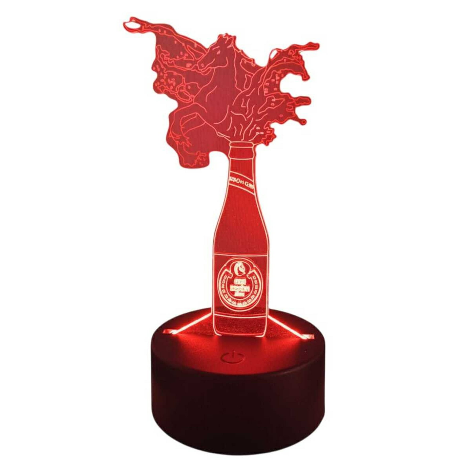 Lelumania - Lampara Ilusion 3d Cerveza Red Horse De 7 Colores, Base Touch