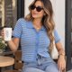 thumbnail image 1 of Polera Mujer Tejida A Rayas Cuello Camisero Con Botones azul Talla Única, 1 of 3