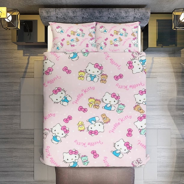 Cute Hello Kitty1 3 Pieces Duvet Cover Set Full Size Super Soft Fade Resistant Microfiber