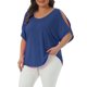 thumbnail image 4 of Agnes Orinda Blusas de Mujer Tallas Grandes Hombro Descubierto Manga Corta Cuello Redondo Blusa Sólida Camisetas Casuales de Verano 1X Azul Marino, 4 of 6