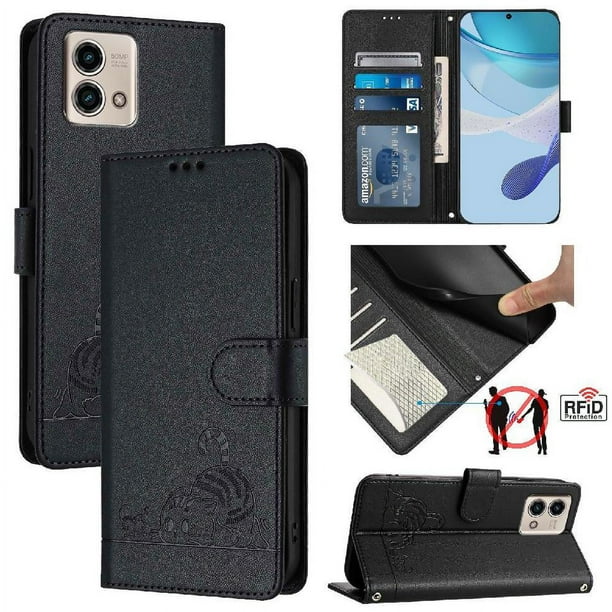 Funda tipo cartera FOXDOCK para Motorola Moto G Stylus 2023 4G con soporte, ranuras, RFID, diseño de gato