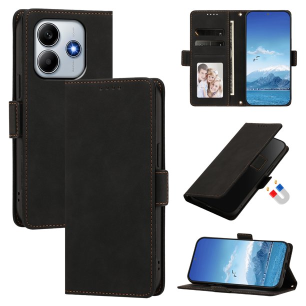 Funda Billetera Delgada para Xiaomi Redmi Note 14 5G con Ranuras y Soporte Negro