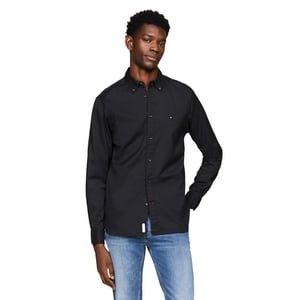 Camisa Tommy Hilfiger Flex De Popelina Regular De Manga Larga Negra